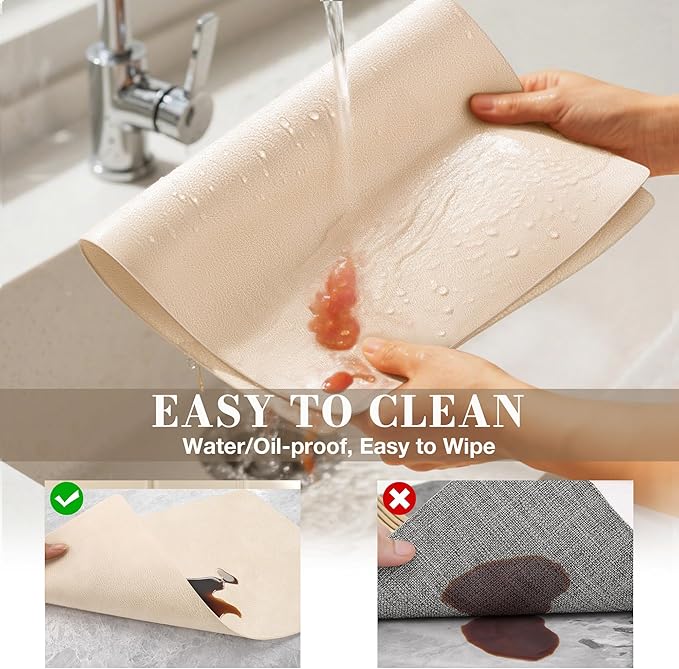 Roxifina Faux Leather Placemats Set of 4 - Vinyl Placemats Wipeable Waterproof Oil-Proof PU Place Mats Heat Resistant Reversible Table Mats for Dining, Kitchen, Outdoor, 12 x 17 Inch (Beige)