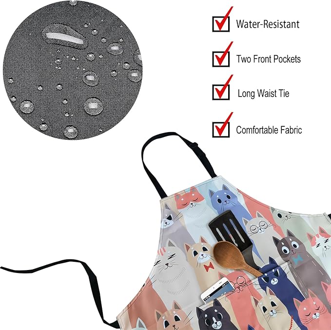 ZiQilin Adjustable Waterproof Kitchen Apron for Women with 2 Pockets Cooking Chef Apron Gardening Funny BBQ Aprons for Men