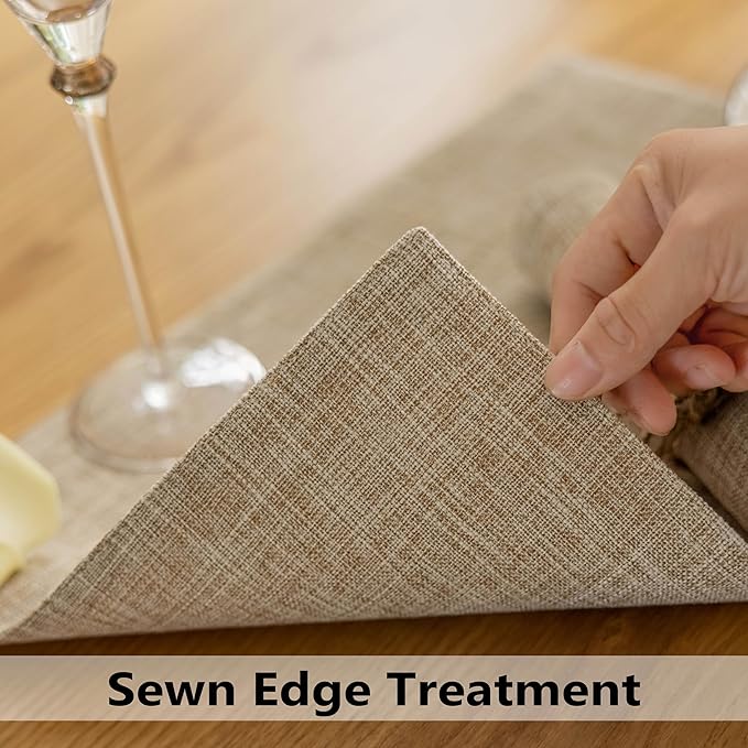 Demetex Linen Textured Placemats Set of 8 Farmhouse Table Place Mats Wipeable Heat Resistant Placemat for Dining Room Kitchen Restaurant, 13x19 inch, Burlap