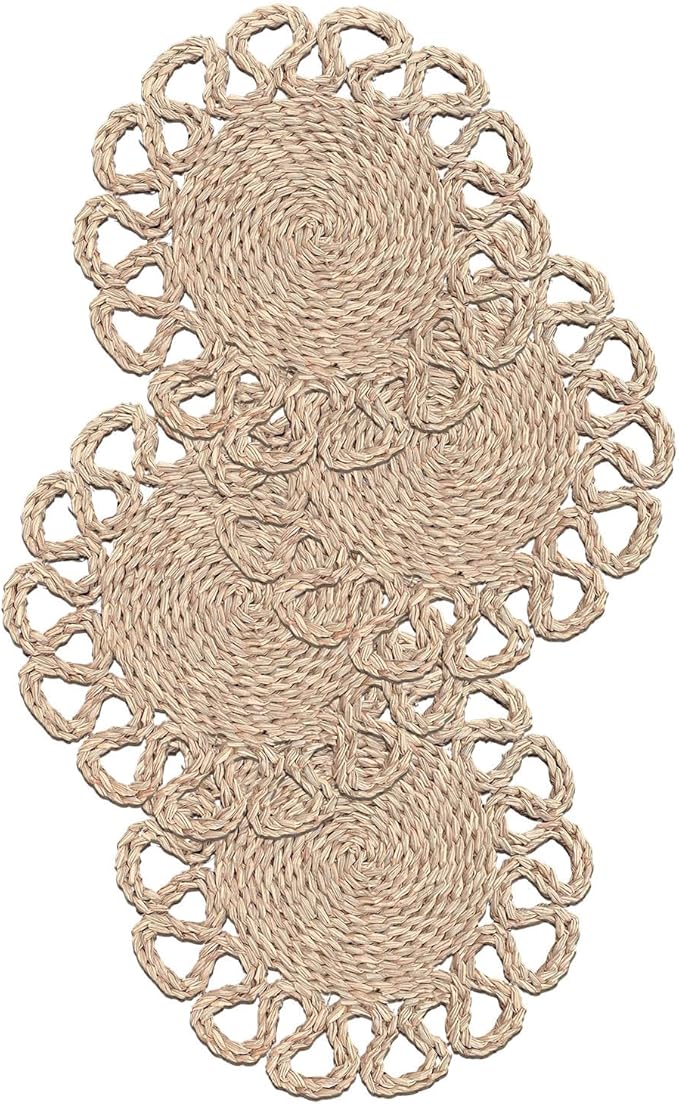 Laquedecraft 13.8" Set of 4 Round Seagrass Placemats | Boho Woven Rattan Table Mats | Farmhouse Wicker Spring Plate Chargers Like Water Hyacinth, Seagrass for Wedding, Party, Christmas, Events