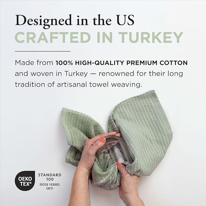 Thyme and Sage 100% Cotton Premium Turkish Kitchen Hand Towel Set, 16"x26", Ultra Absorbent, 350 GSM, Sage, Pack of 4