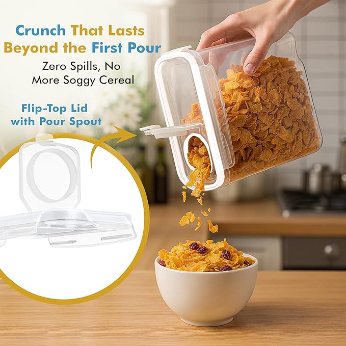 Shazo 2 Pack (15.4 Oz Cereal Capacity) Small Airtight Cereal Containers Storage with Lids, Perfect Space Saving BPA-Free Plastic Container, Pantry Organization and Canister for Rice, Sugar & Flour