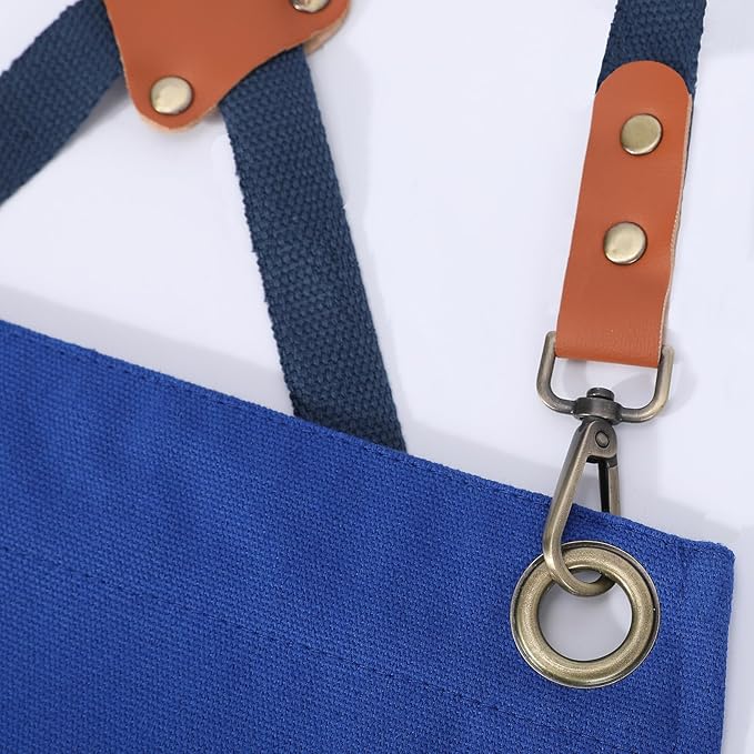 AFUN Chef Aprons for Women Men with Oversized Pockets, 12-Ounce Cotton Canvas Cross Back Water Repellent Apron (Royal Blue)