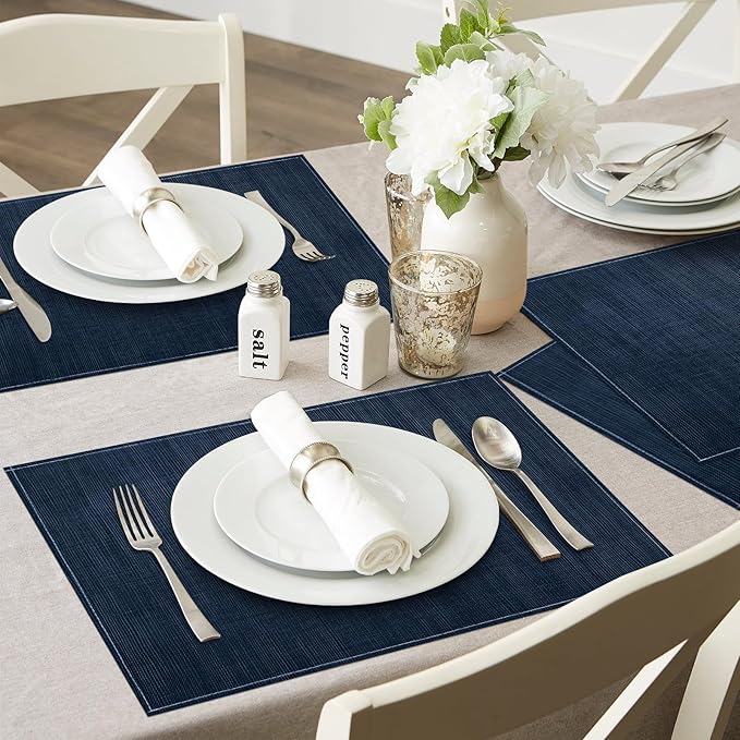Niviy Dark Blue Placemats Set of 6, 12x18 Inch Washable Easy to Clean Heat-Resistant Anti-Skid Navy Blue Placemats for Holiday Party Kitchen Dining Room Decoration