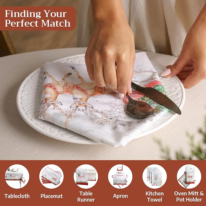 Maison d' Hermine Cloth Napkins Set of 4 100% Cotton for Thanksgiving Christmas Decorations Everyday Reusable Square Fall Napkins Cloth Washable Dinner Party (Christmas Tradition, 20"x20")