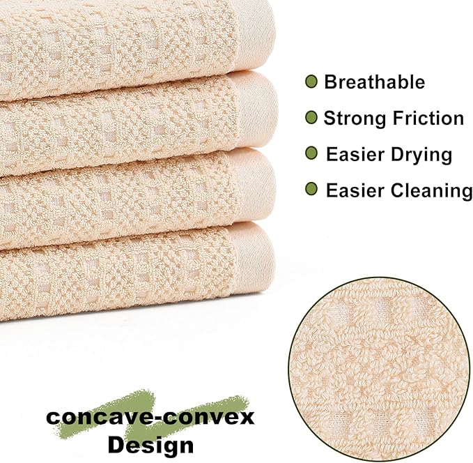 SALAS Kitchen Dish Towels, Bulk Cotton Kitchen Hand Towels, Black Plaid Dish Cloths Rags for Drying Dishes with Hanging Loop, 16‘’ x 26‘’, 3 Packs, Beige