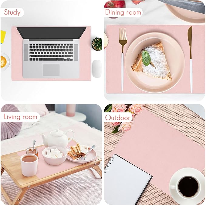 JarThenaAMCS 6Pcs Pink Placemats Heat Resistant Waterproof Linen Table Place Mats Decorative Dinner Mats for Home Kitchen Wedding Banquet Party Dining Table Decor