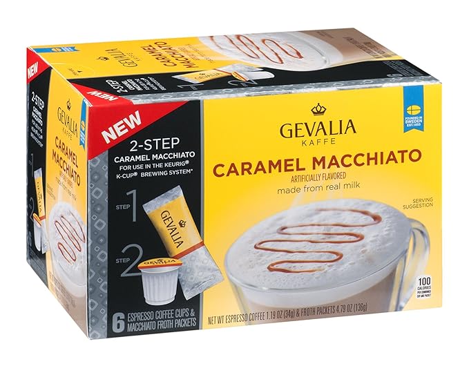 Gevalia 2-Step Caramel Macchiato K-Cup Espresso Pods and Froth Packets (36 Pods and Froth Packets, 6 Boxes of 6)