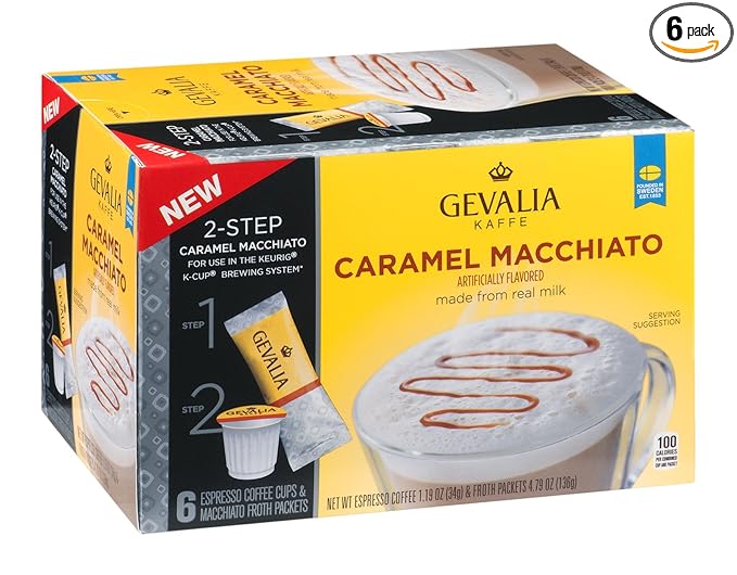 Gevalia 2-Step Caramel Macchiato K-Cup Espresso Pods and Froth Packets (36 Pods and Froth Packets, 6 Boxes of 6)