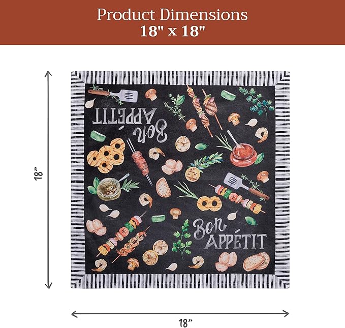 Maison d' Hermine Cloth Napkins Set of 4 100% Cotton Everyday Reusable Square Napkins Cloth Washable Dinner Party Wedding Restaurant Gifts for Mothers Day Spring/Summer (Just BBQ, 18" x 18")