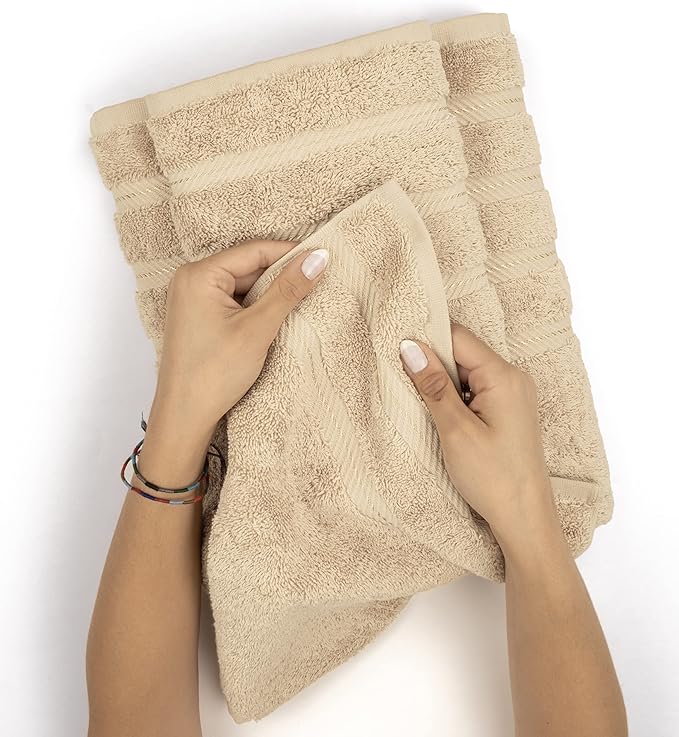 American Soft Linen Luxury Hand Towels for Bathroom, 600 GSM Heawy Weight 16x28 Size 100% Cotton Turkish 4 Piece Hand Face Towel Set, Beige Hand Towels