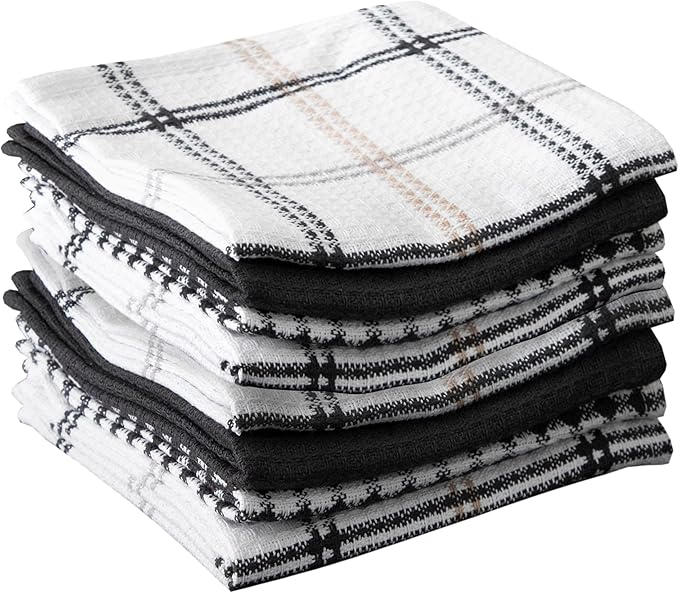 T-Fal Premium Waffle Dish Cloths (8-Pack), 12"x13" Highly Absorbent, Super Soft Long Lasting 100% Cotton Flat Waffle Dish Towel for Washing Dishes, Neutral