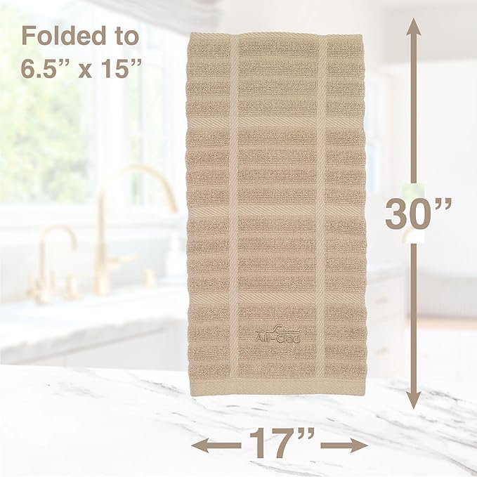 All-Clad Solid Kitchen Towels: Highly Absorbent, Super Soft Long Lasting - 100% Cotton, 17"x30" Tea Towels for Cleaning & Drying Dishes, Pans, Glassware, or Countertops, (2-Pack), Cappuccino