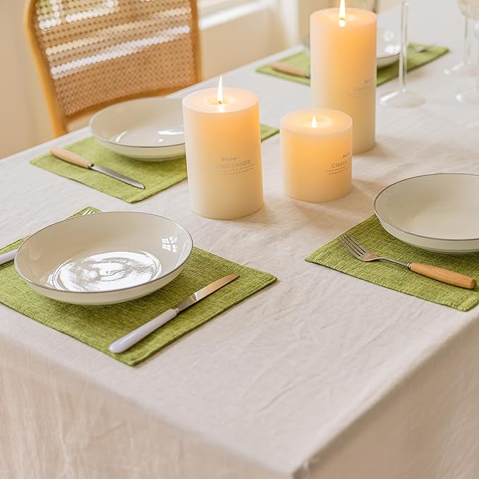 Home Brilliant Green Placemats Set of 4 Washable Place Mats Linen Placemats Heat Resistant Table Mats for Wooden Table Indoor Outdoor Spring Decor, Lime Green