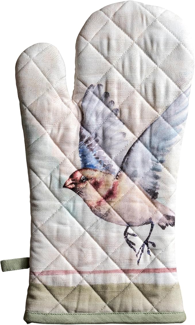 Maison d' Hermine Oven Gloves 100% Cotton Easter Oven Mitt Heat Resistant BBQ Cooking Gloves with Loop for Grilling, Microwave, Barbeque, Flying Birds Spring/Summer (Oven Mitt (7.5''''x13''''))