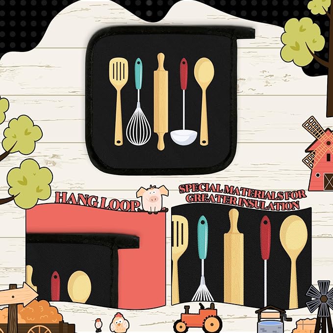 Bencailor 12 Pcs Pot Holders with Pocket Kitchen Hot Potholders Hot Pad Oven Mitts Cookie Bag Oven Gloves for Kitchen Gift Baking Cooking(Bright Color,Farmhouse)