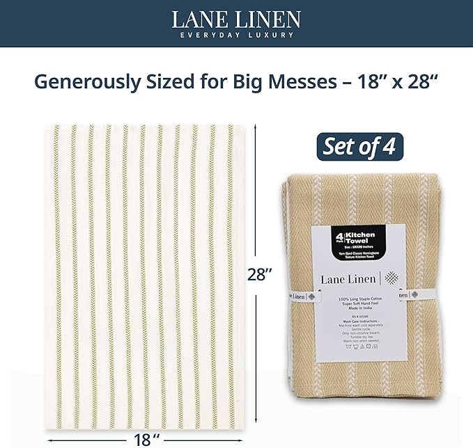 LANE LINEN Kitchen Towels Set of 4-18”x28” Absorbent Cotton Dish Towels, Quick-Drying Hand & Tea Towels for Kitchen, Light Tan