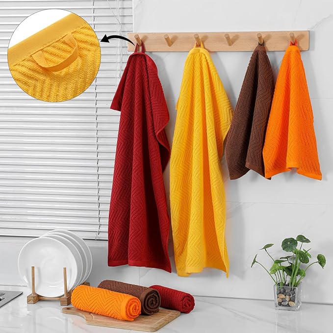 100% Cotton Kitchen Towels and Dishcloths Set, Pack of 8 Super Absorbent 16" x 25" Kitchen Towels and 13" x 13" Dish Cloths (400 GSM)