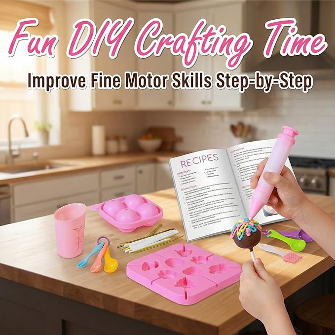 Cake Pop Kit,Kids Baking Sets for Kids,Lollipop Making Kit for Girls,Chocolate and Cupcake Making Includes Silicone Cake Pop Mold for Christmas and Halloween,Carolar