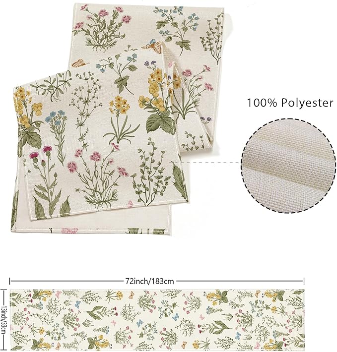 ONFAON Spring Decorations for Home,Spring Table Runner 13x72 Inch Wildflowers Floral,Seasonal Summer Home Kitchen Dining Room Table Decorations