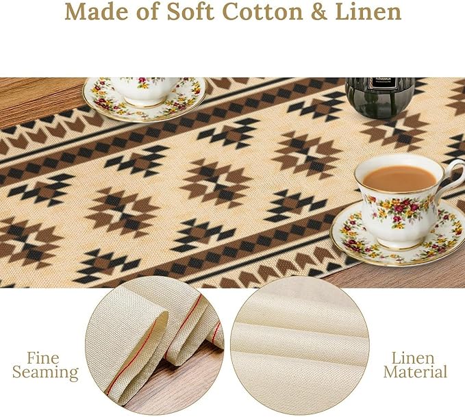 Western Aztec Table Runner Native American Tribal Art Printed Runner for Home Kitchen Dining Table Living Room Decor Fabric 1 Panel W13xL108in