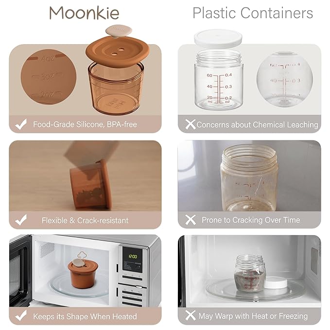 Moonkie Silicone Baby Food Containers | 4 oz Baby Food Storage Jars with Airtight Lids | Reusable Baby Food Jars, Freezer,Microwave and Dishwasher Safe, Perfect for Infant & Toddler