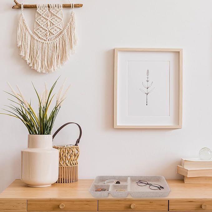 Welaxy Drawer Organizer tray 4 Compartments Nordic Cereal Natural Felt Divider for closet kitchen home office aesthetic wabi-sabi Scandinavian-chic hygge sleek lifestyle (Oatmeal)