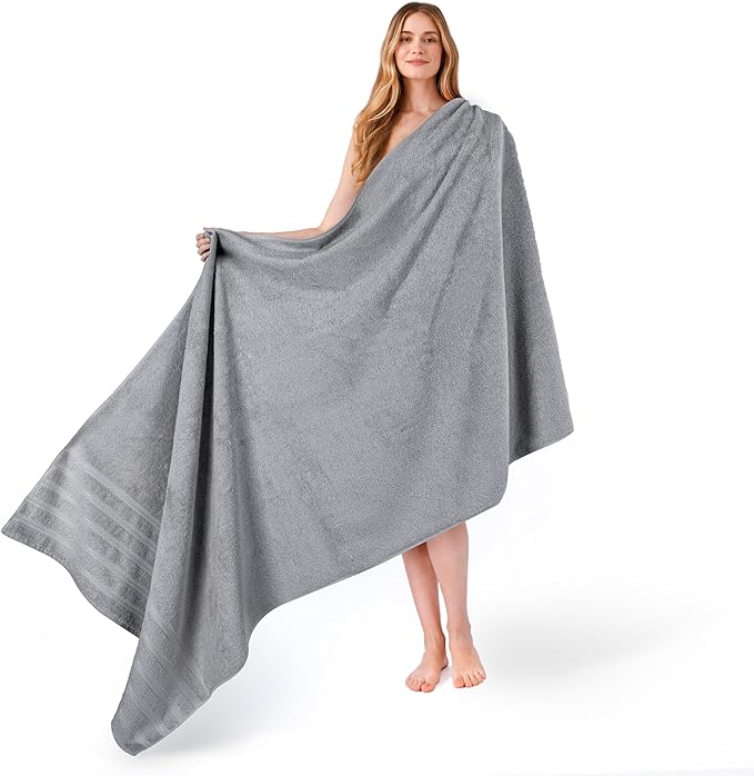 American Soft Linen 35x70 Jumbo Large Bath Towel, 600 GSM 100% Cotton Turkish Bath Sheet, Oversized Luxury Bath Towel for Bathroom Beach and Pool, Light Grey