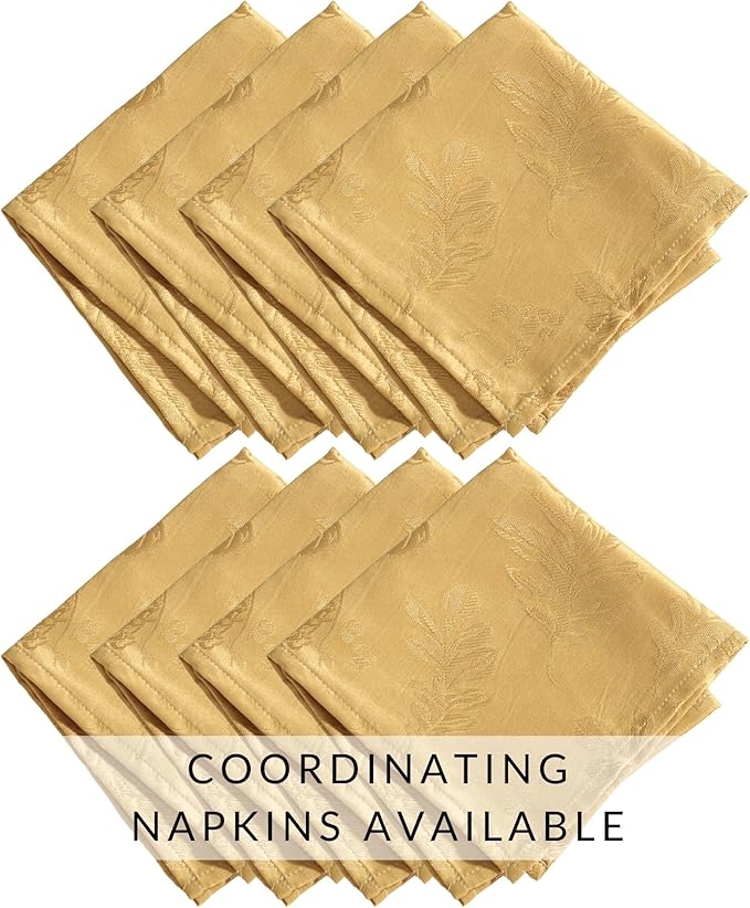 Elrene Home Fashions Elegant Woven Leaves Jacquard Damask Tablecloth, 52" x 70", Oblong, Gold