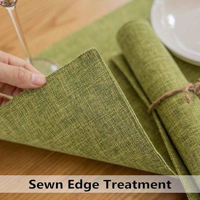 Demetex Spring Green Placemats Set of 4 Linen Textured Table Place Mats Heat Resistant Fabric Plate Mats for Party Holiday Dining Kitchen, Lime Green