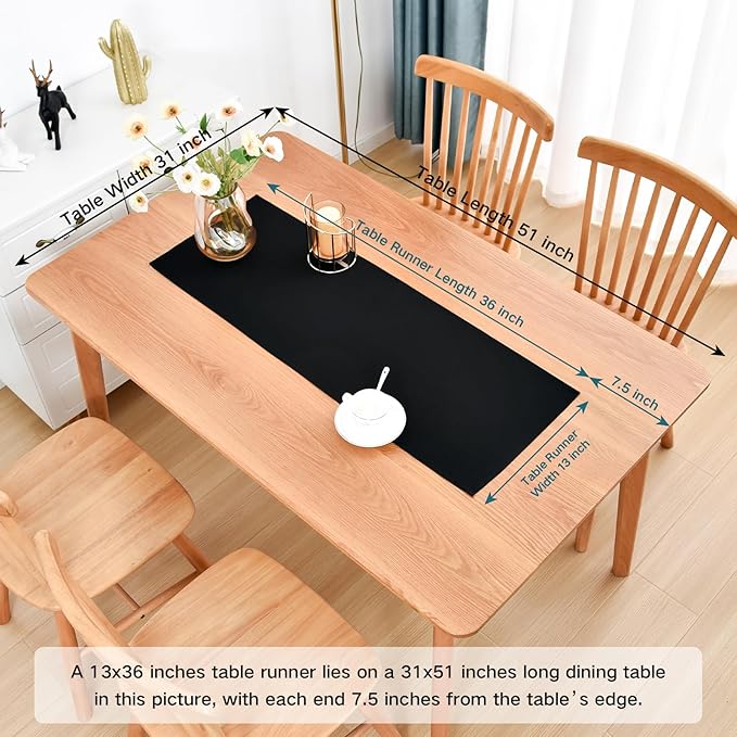 Farmhouse Rustic Table Runner Black Faux Linen Table Runners Water Resistant Short Table Runner 36 inches for Living Room Dresser Bedroom Kitchen Dining Party 13x36 Inch