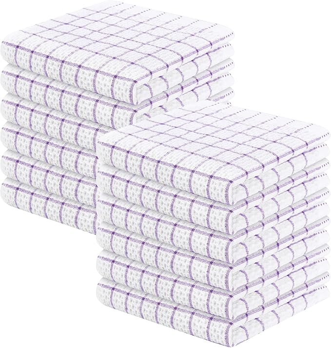 Homaxy 100% Cotton Dish Cloths, 12 Pack-12 X 12 Inches, Check Design Waffle Weave Dish Rags for Washing Dishes, Ultra Absorbent and Fast Drying Dishcloths, Purple