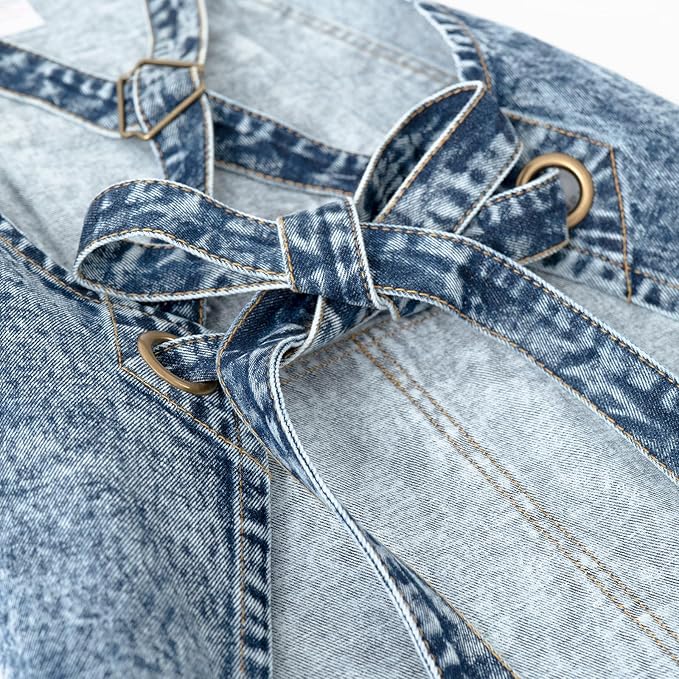 Jeanerlor - Cotton Denim Apron with Pockets for Men - Jean Apron for Hairstylis Cross Straps & Adjustable L to XXL (Denim Blue)