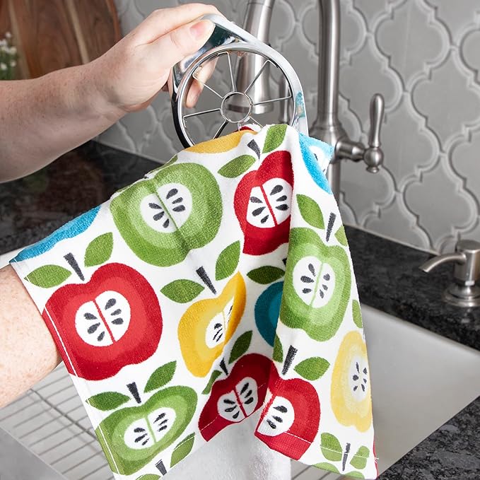 T-Fal Fiber Reactive Print Kitchen Towels: Highly Absorbent, Super Soft - 100% Cotton, 16"x28" Dish Towels for Cleaning & Drying Dishes, Pans, Glassware, or Countertops, 2-Pack, Apples
