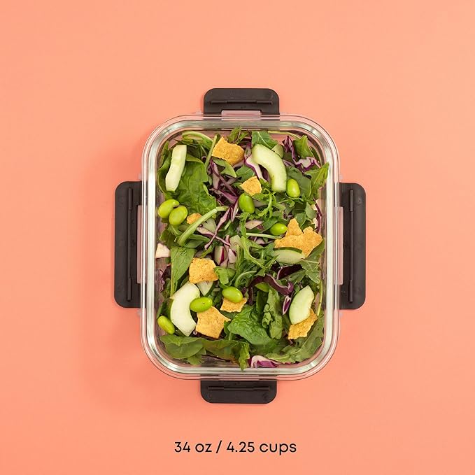 JoyJolt Glass Food Storage Containers with Lids. 5 Pack Glass Meal Prep Containers Reusable 35oz Single Compartment Airtight Container Set. Lunch Containers for Adults and Kitchen Storage Containers