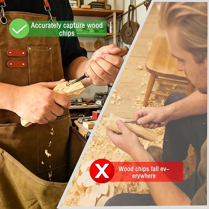 DAFENCHI Wood Carving Apron with Chip Catcher, Canvas Whittling Apron, Woodworking Apron with Large Pouch for Catching Wood Chips, Adjustable Straps, for Woodworkers, Gift for Men