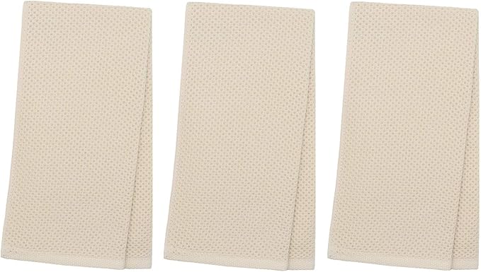 Mia's Dream Soft Absorbent Cotton Waffle Weave Kitchen Dish Cloth Washcloth, 13x28 inch 3 Pack (Beige)