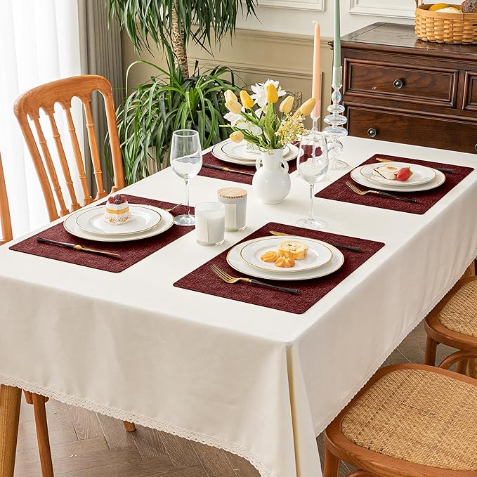 Romanstile Vinyl Placemats Set of 4-12 X 17 Inch - Faux Leather 100% Waterproof Oil-Proof Wipeable Place Mats, Heat Resistant Reversible PU Table Mats for Kitchen Dining Party Outdoor, Red