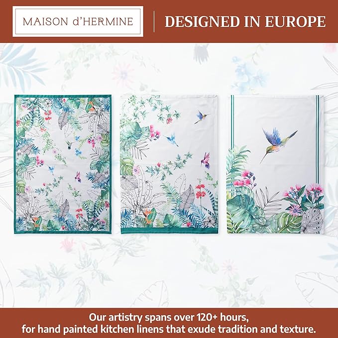 Maison d' Hermine Kitchen Towels Set of 3 100% Cotton 27.50" x 20" Reusable Cloth Tea Dish Towels Absorbent with Hanging Loop for Kitchen Gifts for Mothers Day Spring/Summer (Tropiques)
