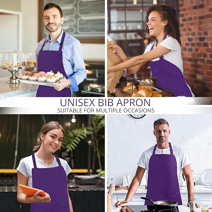 Utopia Kitchen 2 Pack Bib Apron, Adjustable with 2 Pockets, Water and Oil Resistant, Cooking Kitchen Chef Apron for Women Men