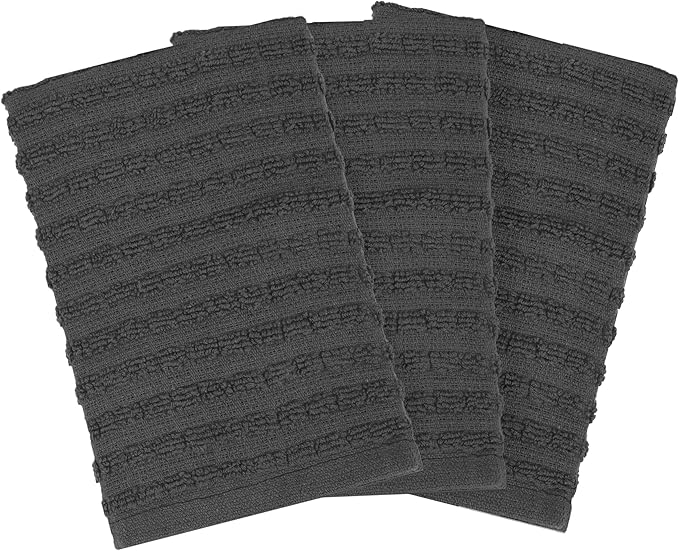 Ritz Royale Collection 100% Combed Terry Cotton, Highly Absorbent, Kitchen Dish Cloth Set, 13-3/4" x 12", 3-Pack, Solid, Graphite