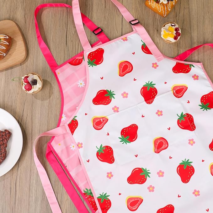 2 Pack Kids Apron, Cute Cooking Aprons, Waterproof Art Apron with Pockets, Toddler Painting Artist Apron Adjustable
