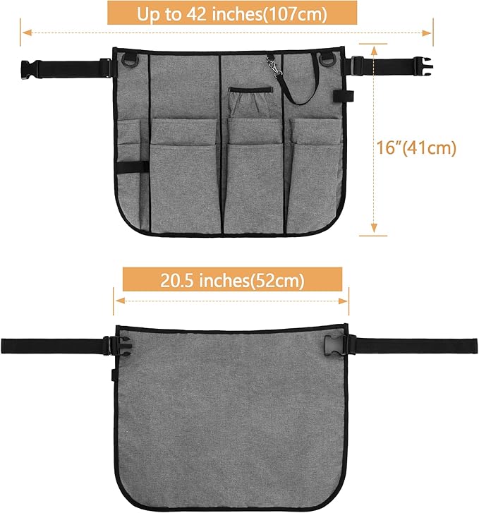 LoDrid Professional Cleaning Apron with 9 Pockets and Adjustable Waist Belt, Cleaning Caddy Aprons for Cleaning Work of House Hotel, Gray
