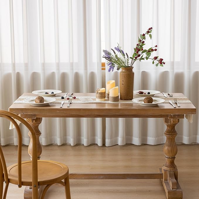 Keketoarrange Boho Table Runner Cream Beige Brown for Home Decor 12x48 Inches Farmhouse Small Macrame Woven Burlap Rustic Coffee Table Runner Dresser Scarf Dining Kitchen Centerpiece Bohemian Decor