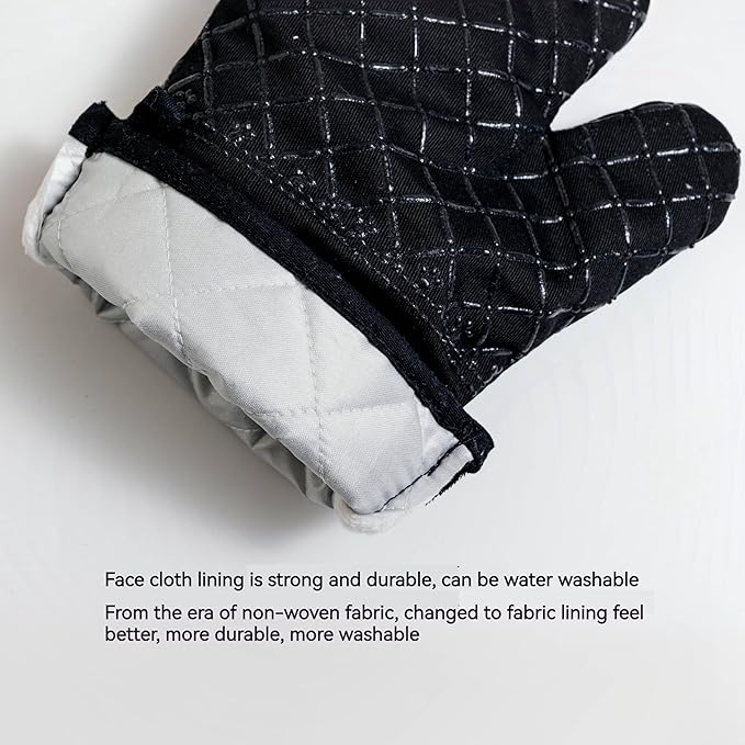 Oven Mitts and Pan Racks 4-Piece Set, Extended Kitchen Oven Mitts and Pan Racks, Heat Resistant 500 °F, Silicone Non-Slip Surface for Baking and Cooking (Black)