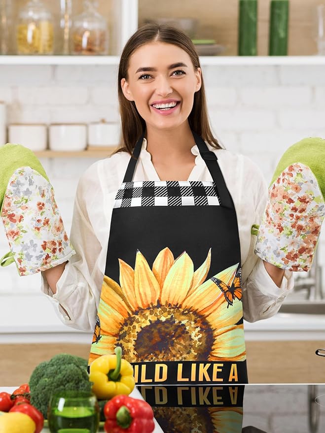 Geetery 4 Pcs Chicken Aprons for Women Rooster Print Apron Waterproof Adjustable for Kitchen Cooking