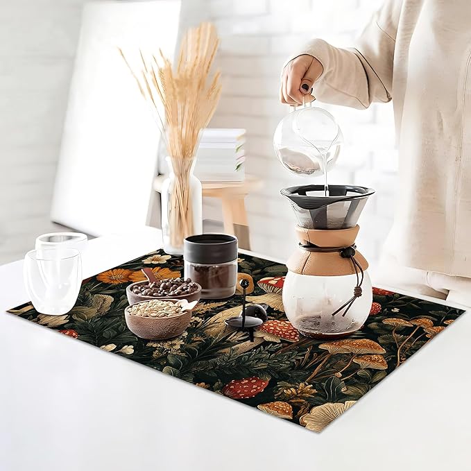 6 Pcs Placemats,Retro Mushroom Placemats,Daisy Table Mats Washable Recyclable Table Placemat for Indoor Outdoor Heat Resistant Kitchen Dining 12"x18"