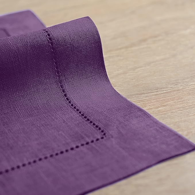 Solino Home Linen Placemats Set of 4 - Classic Hemstitch Purple Placemats 14 x 19 Inch - 100% Pure Linen Table Mats for Spring, Summer, Mothers Day