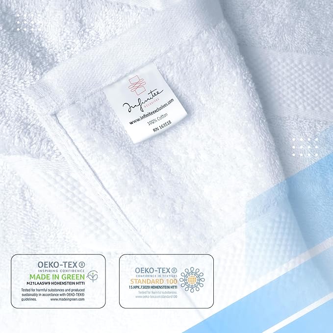 Infinitee Xclusives Luxury 100% Cotton Towel Set – 8 Piece Bathroom Towel Set (2 Bath Towels, 2 Hand Towels, 4 Washcloths) – Soft & Absorbent Towels for Bathroom (Brilliant White)