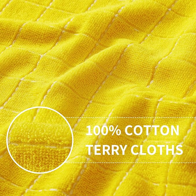 Homaxy 100% Cotton Terry Kitchen Towels(Yellow, 13 x 28 inches), Checkered Designed, Soft and Super Absorbent Dish Towels, 4 Pack